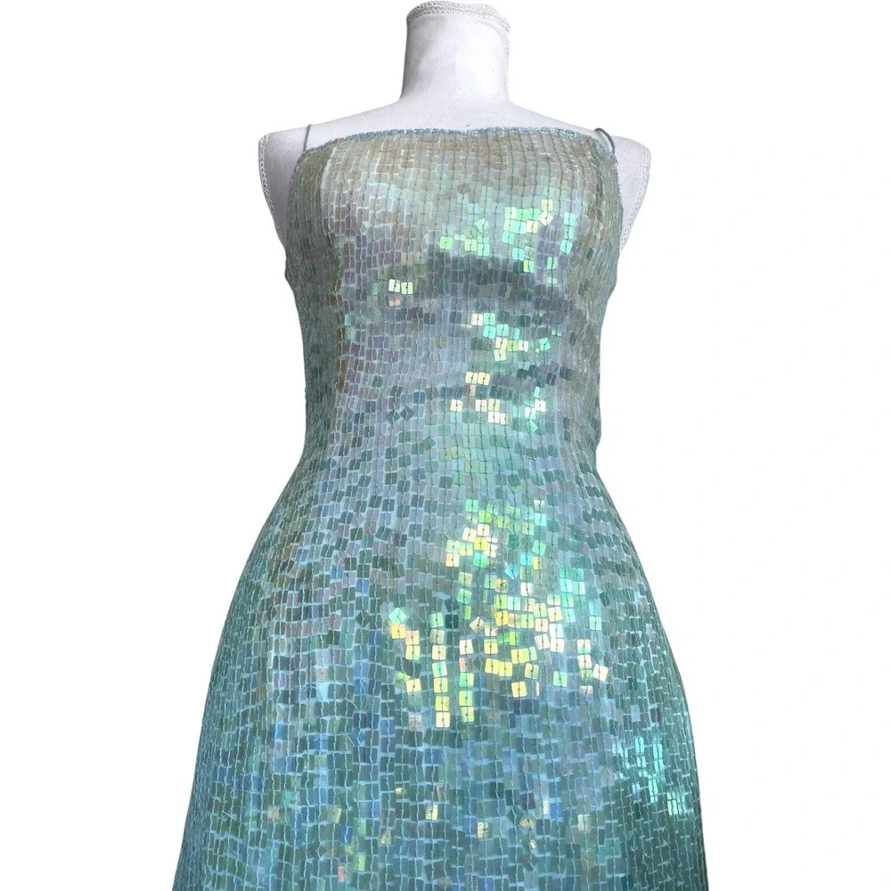 Vintage Cache Silk Beaded Ombré Sequins Iridescent Gown Mermaid Embellished Y2k - Picture 6 of 16